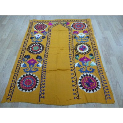画像1: 40％off　ヴィンテージ　ウズベキスタンの大きなスザーニ　コットン布にコットン糸の手刺繍　175×140cm　