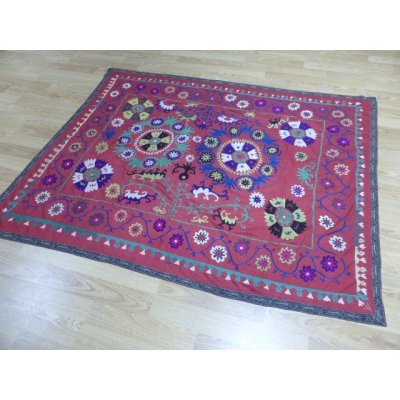 画像3: ヴィンテージ　ウズベキスタンの大きなスザーニ　コットン布にコットン糸の手刺繍　198×154cm　