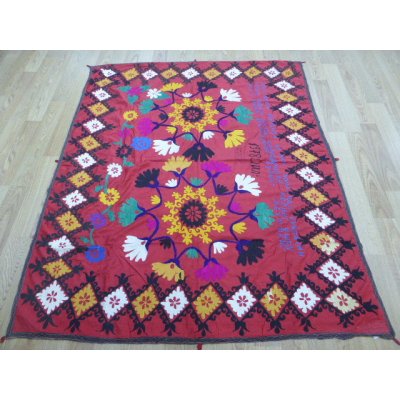 画像3: 40％off　ヴィンテージ　ウズベキスタンの大きなスザーニ　コットン布にコットン糸の手刺繍　1978年製文字入り　180 ×143cm　