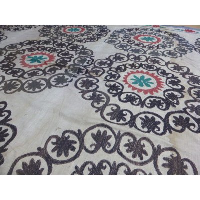 画像11: 40％off　わけありでお買い得　ヴィンテージ　ウズベキスタンの大きなスザーニ　コットン布にコットン糸の手刺繍　254×230cm　