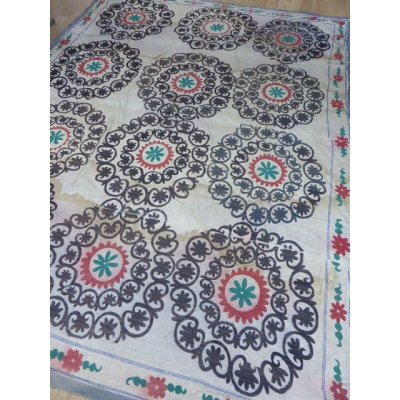 画像9: 40％off　わけありでお買い得　ヴィンテージ　ウズベキスタンの大きなスザーニ　コットン布にコットン糸の手刺繍　254×230cm　