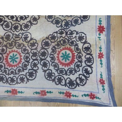 画像6: 40％off　わけありでお買い得　ヴィンテージ　ウズベキスタンの大きなスザーニ　コットン布にコットン糸の手刺繍　254×230cm　