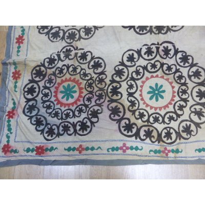 画像8: 40％off　わけありでお買い得　ヴィンテージ　ウズベキスタンの大きなスザーニ　コットン布にコットン糸の手刺繍　254×230cm　