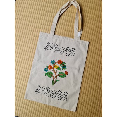 画像1: 《日本国内から発送》木版バスクのエコパック　小枝に花　　約30x40cm