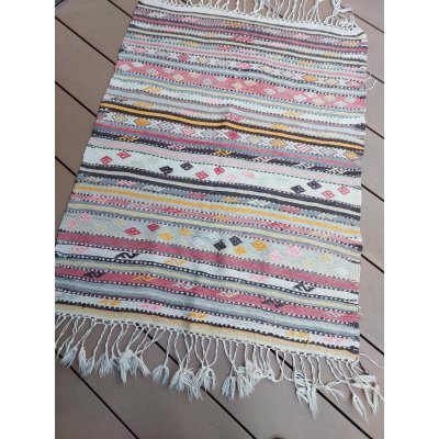 画像1: 《日本国内から発送》オールドキリム　パステルカラーの可愛いジジム　約127×100cm