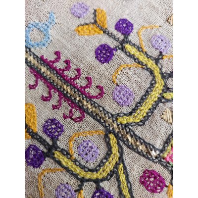 画像4: コレクション　ゆりかごのカバー　オスマンル刺繍　手織り布にシルクと金属リボン刺繍　裏表なしのテクニック　ゲミリックのクムラ　106×48cm