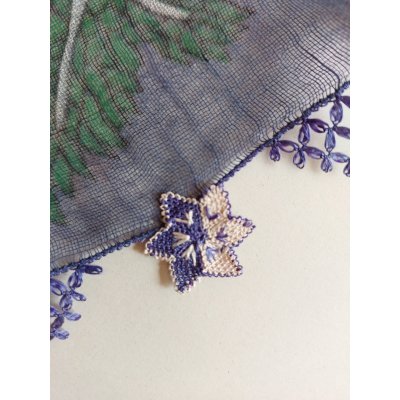 画像2: ヴィンテージ　エラズー　伝統のイーネオヤ　シルク製　状態の良い未使用品　2辺のオヤ　花付きの扇　6弁のスミレ