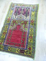 画像: オールド絨毯　ミフラップを描いたお祈り用　130×77cm