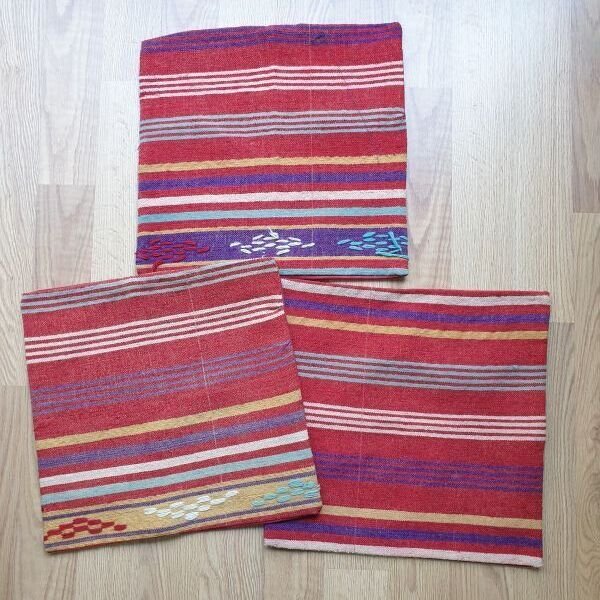 画像2: 手織り布のクッションカバー３点セット　コットン×ウール (2)