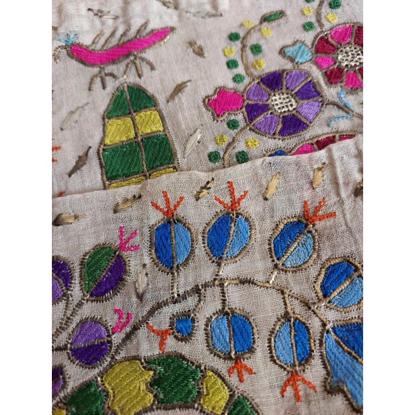 画像4: コレクション　ヤールック　オスマンル刺繍　手織り布にシルクと金属リボン刺繍　裏表なしのテクニック　ゲミリックのクムラ　100×50cm (4)