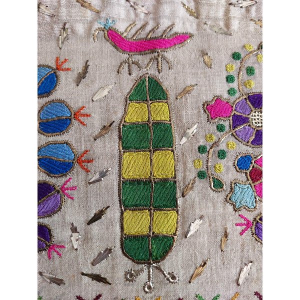 画像3: コレクション　ヤールック　オスマンル刺繍　手織り布にシルクと金属リボン刺繍　裏表なしのテクニック　ゲミリックのクムラ　100×50cm (3)